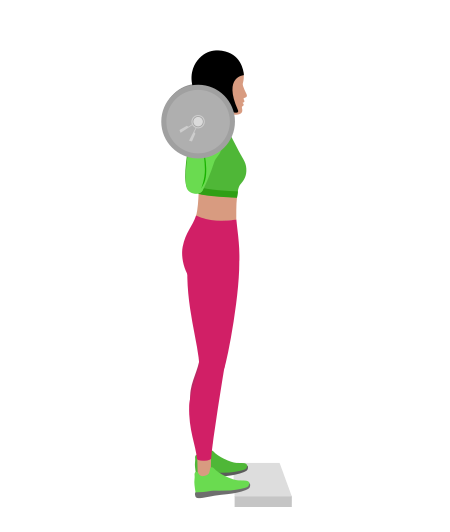 Woman Doing Barbell Standing Deficit Calf Raise Exercise For Calves