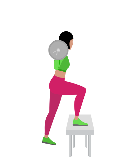 Woman Doing Barbell Step Up Exercise For Legs