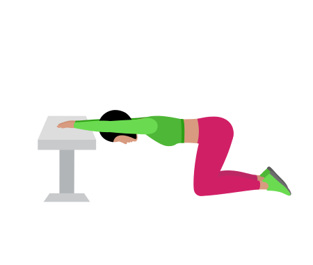 Woman Doing Bench Kneeling Lats Stretching