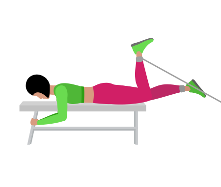 Woman Doing Cable Bench Lying Single Leg Curl Exercise For Legs
