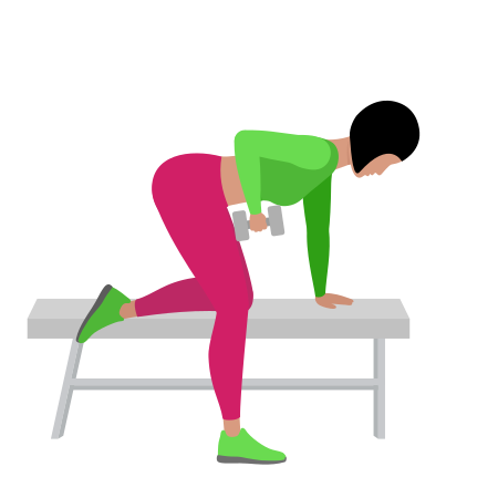 Woman Doing Dumbbell Bench One Arm Row Exercise For Back