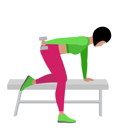 Woman Doing Dumbbell Bench One Arm Tricep Kickback Exercise For Tricep