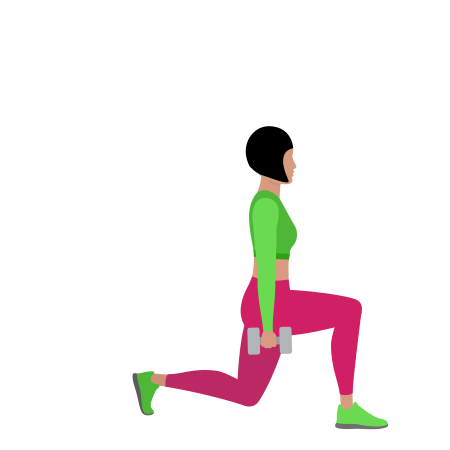 Woman Doing Dumbbell Right Leg Forward Lunge Exercise For Legs