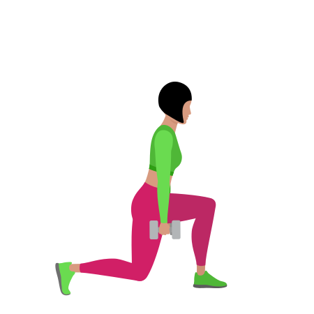 Woman Doing Dumbbell Right Leg Reverse Lunge Exercise For Legs