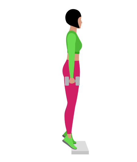 Woman Doing Dumbbell Standing Deficit Calf Raise Exercise For Calves