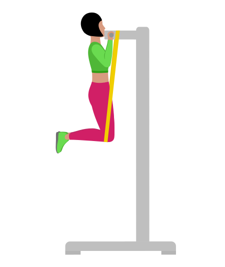 Woman Doing Resistance Band Assisted Pull Up Exercise For Back