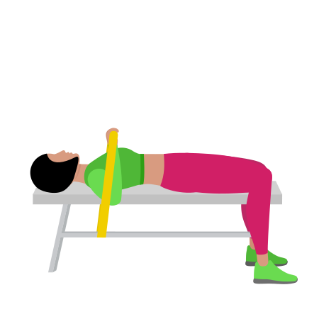 Woman Doing Resistance Band Bench Press Exercise For Chest