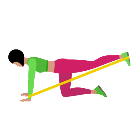 Woman Doing Resistance Band Donkey Kick Exercise For Legs