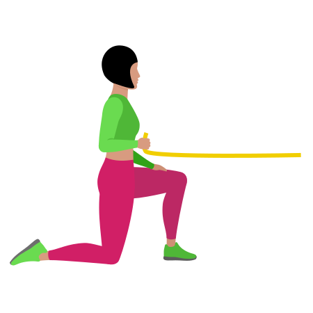Woman Doing Resistance Band Half Kneeling Single Arm Row Exercise For Back