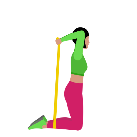 Woman Doing Resistance Band Kneeling Overhead Tricep Extension Exercise For Arm