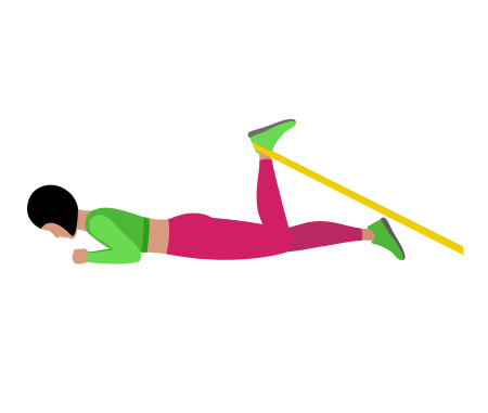 Woman Doing Resistance Band Lying Single Leg Curl Exercise For Legs