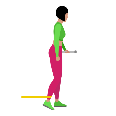 Woman Doing Resistance Band Standing Hip Flexion Exercise For Legs