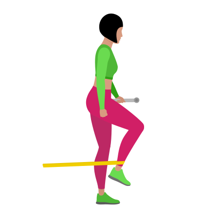 Woman Doing Resistance Band Standing Leg Extension Exercise For Legs