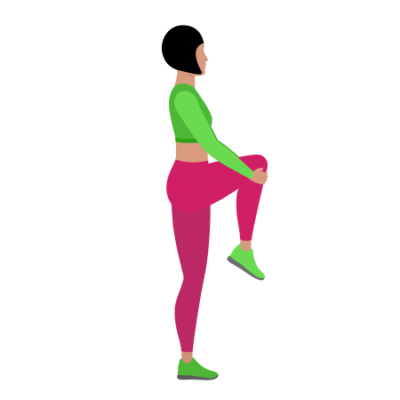 Woman Doing Standing Knee To Chest Glute Stretching